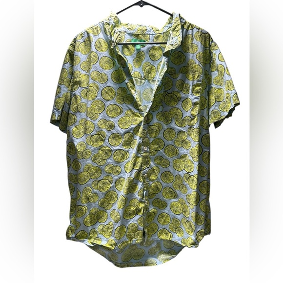 dip Other - Dip Yellow & Blue Lime Print Casual Button-Up Shirt (XL)